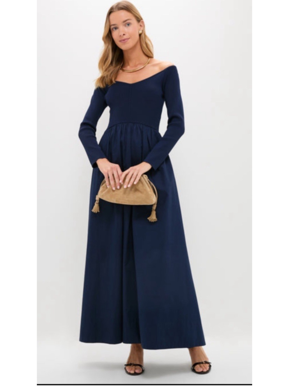 New Tuckernuck Navy Clea Mid Dress Women’s Size Medium Off Shoulder Date Party